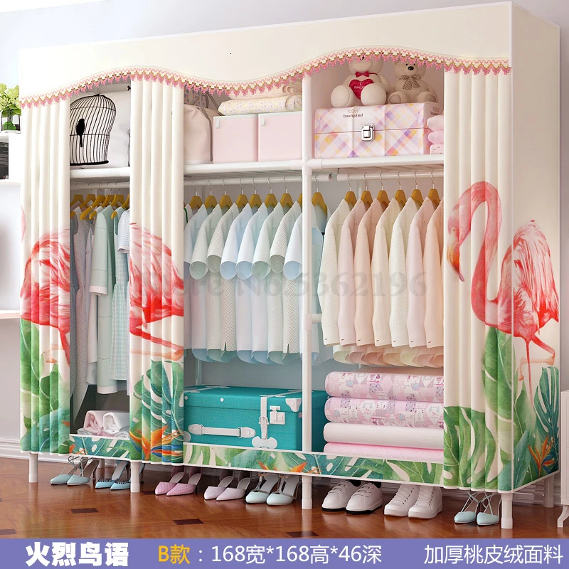 Wardrobe Simple Cloth Wardrobe Steel Pipe Thickening Reinforcement Thickening Assembly Double Steel Frame Storage Wardrobe - Цвет: Цвет: желтый