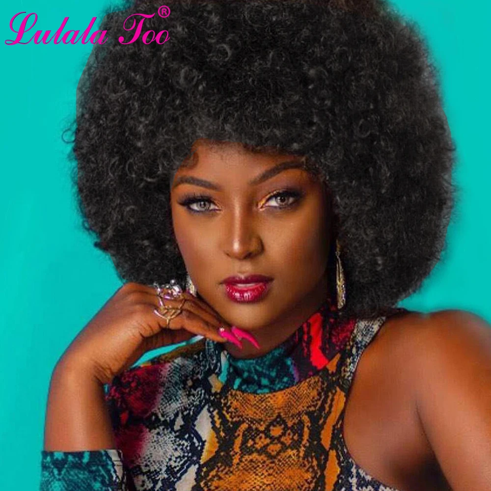 

Afro Wig for Black Women African Synthetic Kinky Curly Short Wig for Party Dance Cosplay Wigs with Bang Hair Dark Brown
