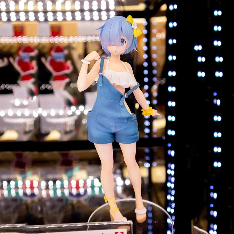 

23cm Re:Life In A Different World From Zero Rem Anime Action Figure Swimsuit Strap Denim PVC Collection Model Dolls Toys Gifts