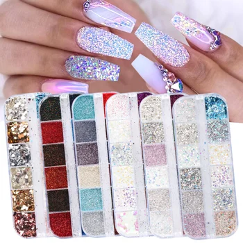 

12 Grids Mermaid Sequin for Nail Glitter Powder Set Holographic Charming Dip Powder Nail Art Decorations Aurora Flakes LAF
