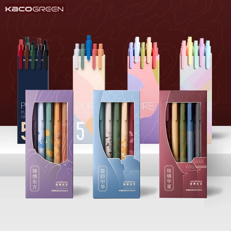 KACO 5Pc/Lot Kawaii Gel Pens Set Retro Vintage Retractable Pen Pучка 0.5MM Color Ink School Office Student Stationery