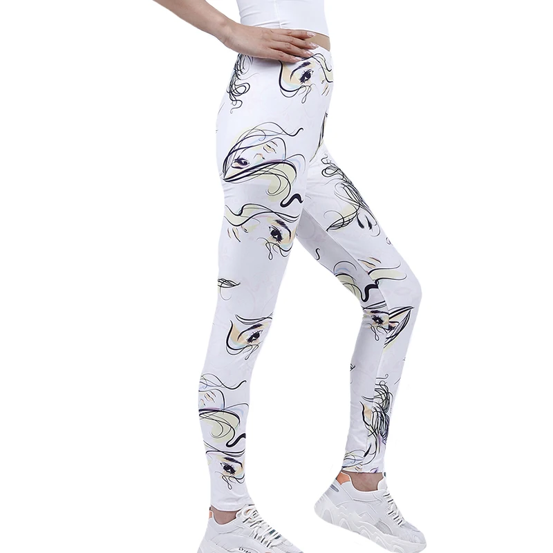 CHSDCSI Sexy Woman White Face Eyes Print Fitness Sport Elastic Sportswear Leggins Push Up Workout Legging High Waist Dropship yoga pants for women