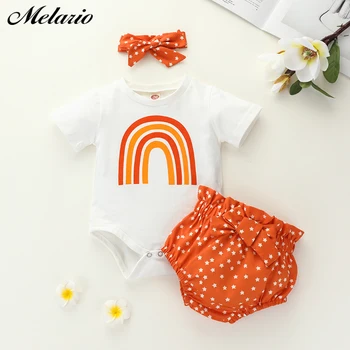 

Melario Baby Girl Clothes Sets Cotton Casual Short Sleeve and Polka Dot Print Shorts with Hair Rope Toddler Kids Clothes