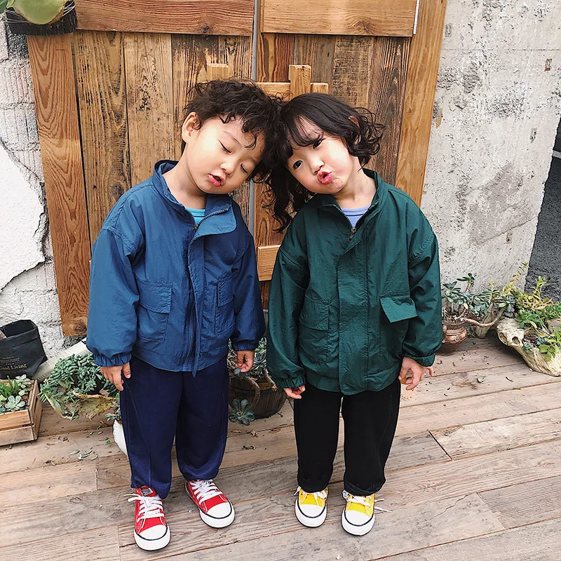 

Spring And Summer New Children Korean-style Solid Color Coat Men And Women Casual Short Tooling Jacket Sun Protection Clothing S