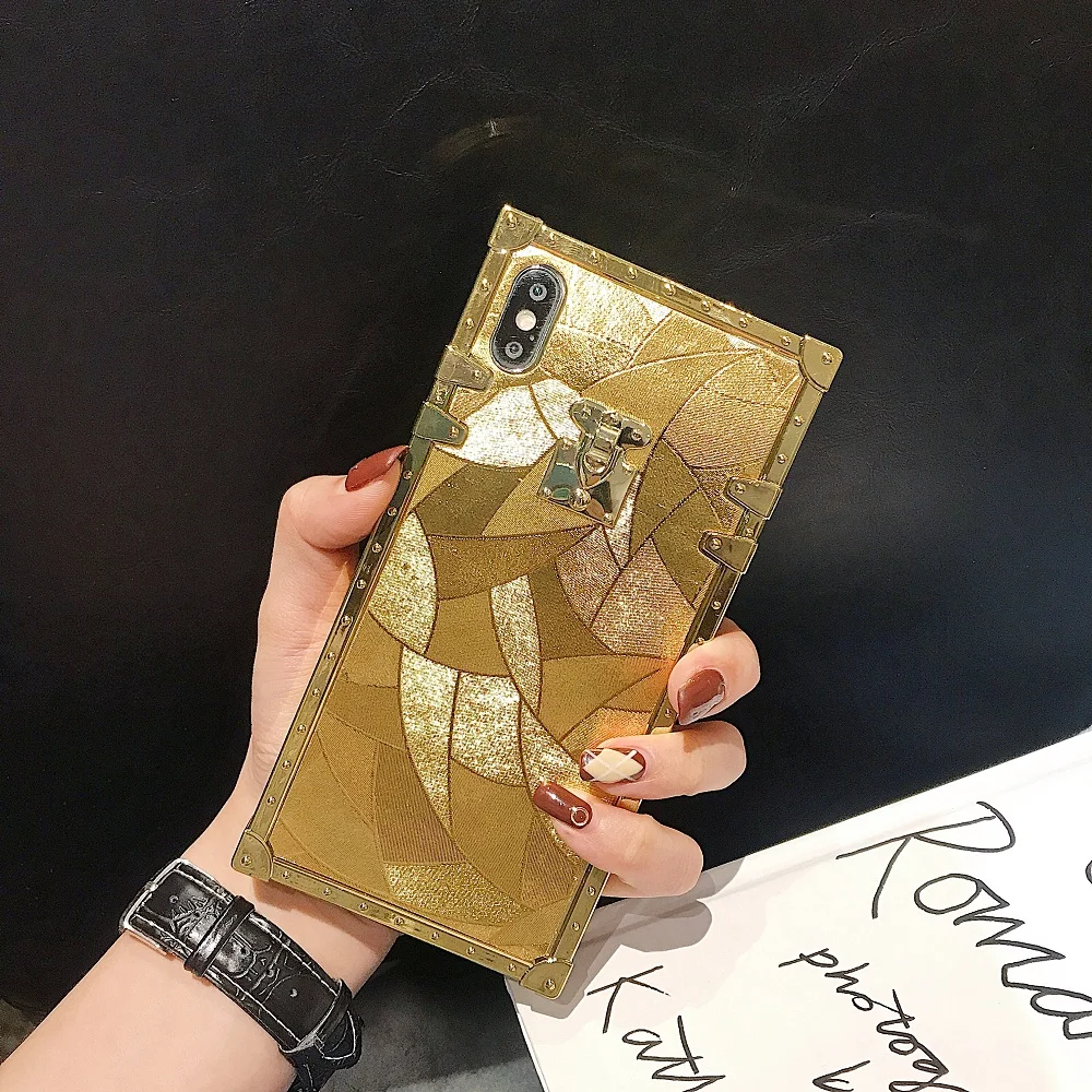 Hot 3D Luxury Square Gold Glitter Case for iphone 11Pro X XR XS MAX 7 8 15 Pro Max 14 Plus For Samsung Galaxy S10 S9 Back Cover