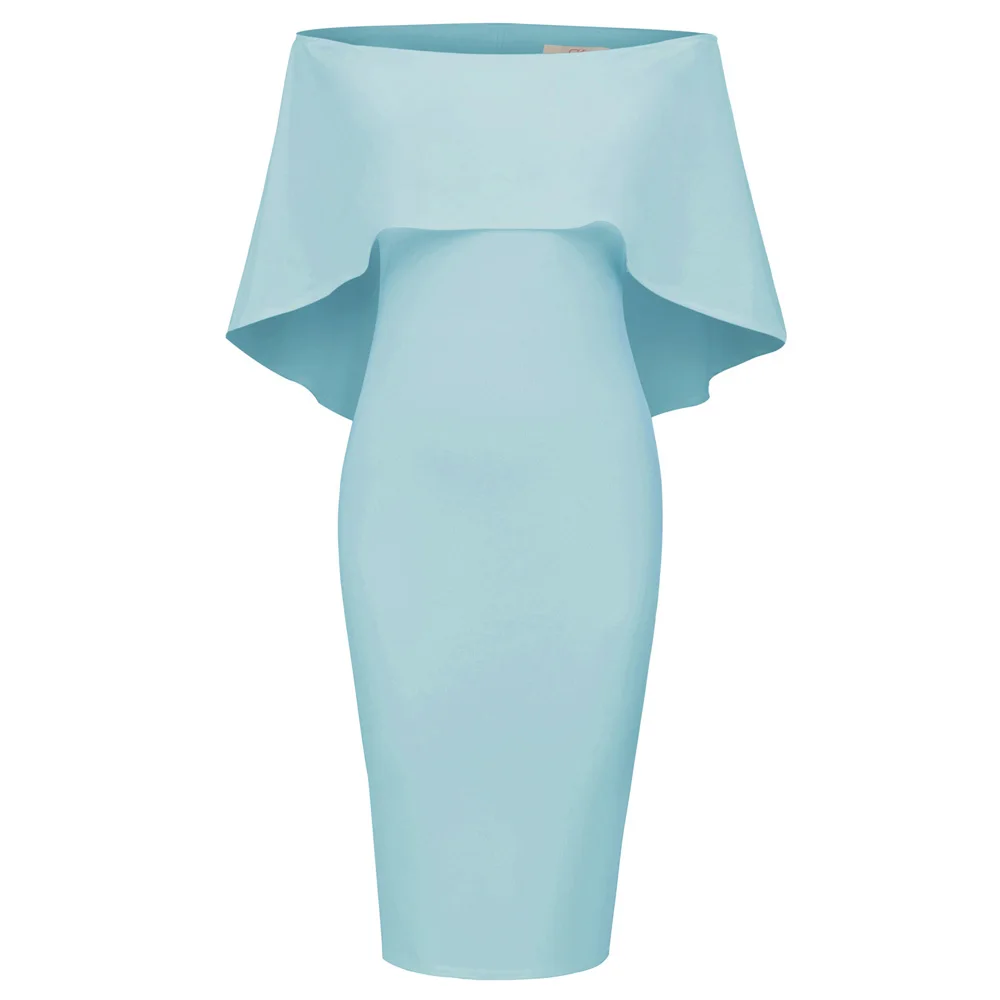 Light Blue Grace Karin сексуальное женское платье без рукавов с открытыми плечами ДРАПИРОВАННОЕ облегающее платье-карандаш Модный женский Одноцветный платье - Цвет: Light Blue