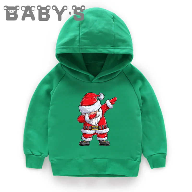 Детские толстовки с капюшоном; Детские Рождественские толстовки с изображением Санта-Клауса; пуловер для малышей; топы для девочек и мальчиков; забавная одежда; KMT5112 - Цвет: 5112C-Green