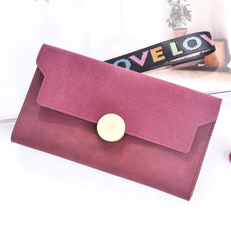 

Hensen Wallet Students Dull Polish Multi Card Bit Zipper Wallet Women's Long with Carrying Strap Clutch Three Fold