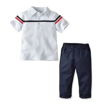 

toddler clothes set for boys summer T-shirt + pants cotton golf top infant boys suit kids clothes white dark blue Kindergarten