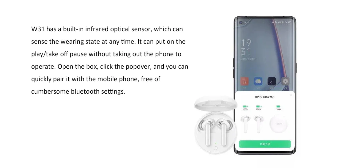 Original OPPO Enco W31 TWS bluetooth 5.0 Earphone Bass Low Latency Gaming Headphone Tap Control Noise Cancelling Mic Stereo Wireless Headphone