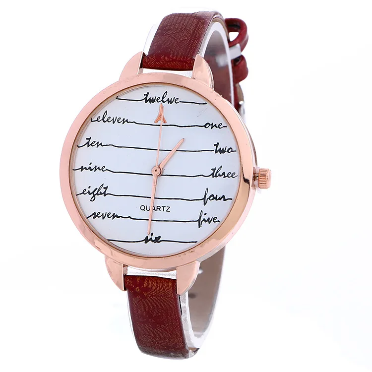 

AliExpress Hot Selling Fashion Women's Lettered Fine Watch Strap Watch Simple Large Dial Fashion Students Quartz Watch