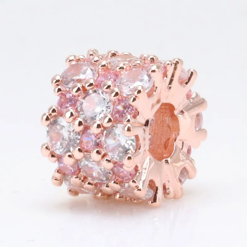 

Original 925 Sterling Silver Bead Rose Gold Pink With Crystal Beads Fit Pandora Women Bracelet & Necklace Diy Jewelry