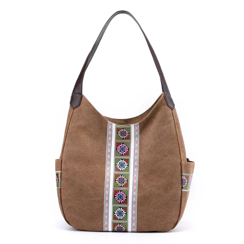 Новая женская Холщовая Сумка на плечо, роскошные сумки, женские сумки, дизайнерская модная женская сумка на плечо, высокое качество, холщовые сумки, сумка-тоут - Цвет: Brown