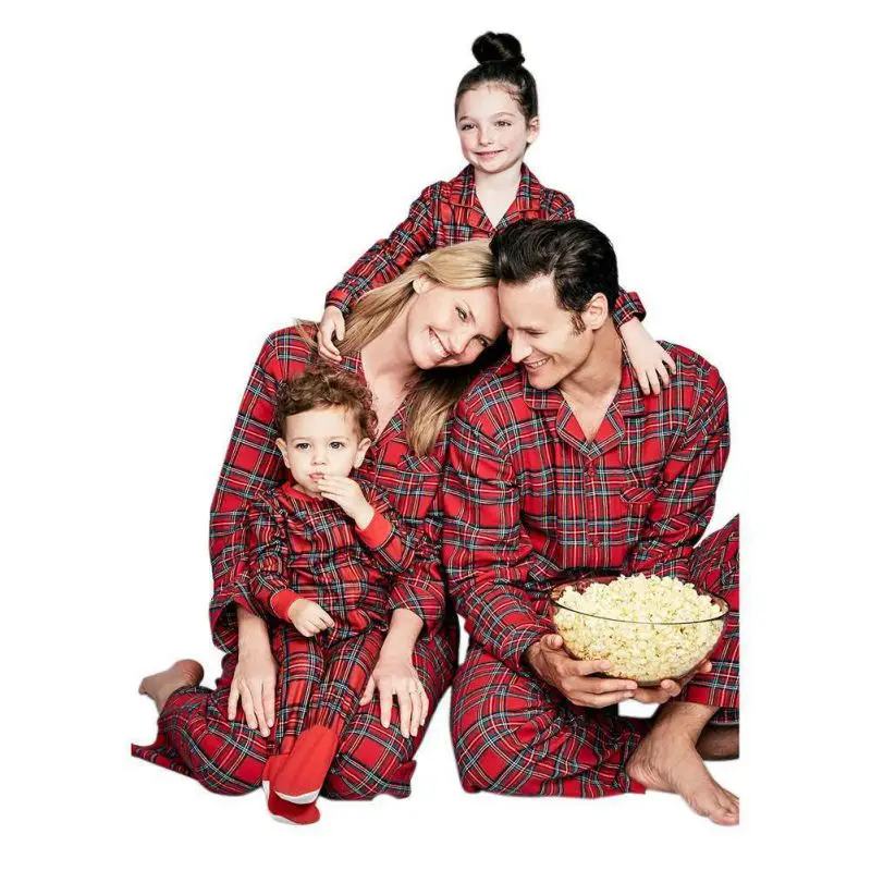 Рождественский костюм, комбинезоны, клетчатые пижамы, вечерние комплекты одежды для всей семьи, ночная одежда для папы, мамы и детей