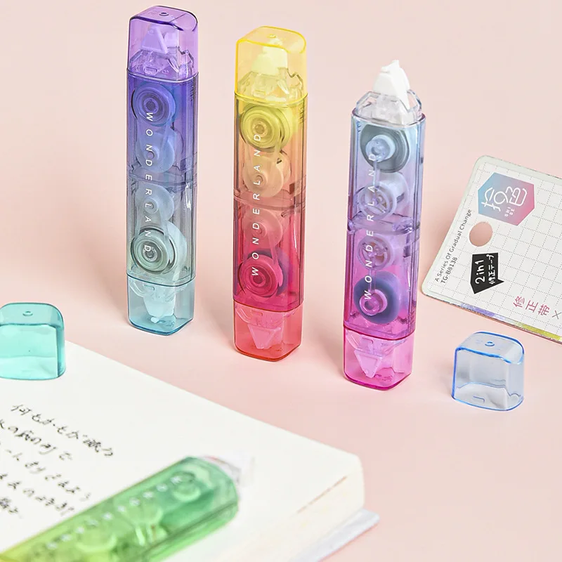 4 Piece Lytwtw's Lovely Kawaii Rainbow Colors Cute Stationery Office School Supplies Gift Double Head Correction Tape Dispensing