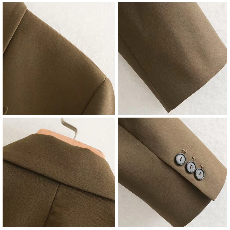 ROHOPO Double Style Collar Two Buttons Ladies Brown Short Blazer Long Sleeve Lapel Collar Autumn Slim Solid Outwear#6211