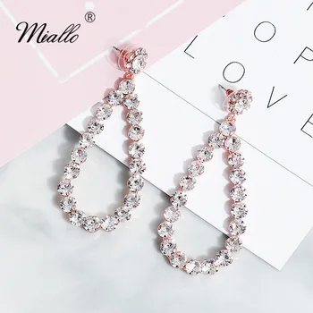 

Miallo Fashion Rose Gold Austrian Crystal Big Earring Wedding Women Drop Earring Bridal Eardrop