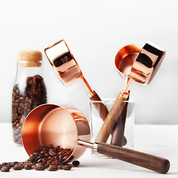 

8pcs Kitchen Measuring Spoons and Measuring Cups Rose Gold Cake Cooking Tools Walnut Wood Handle Measuring Tools