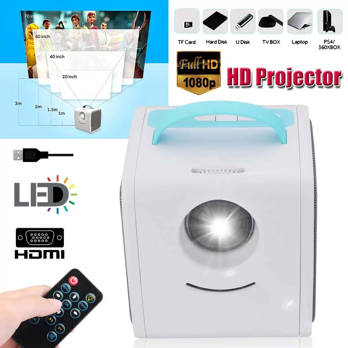 

Mini Full HD 1080P Projector Home Theater WiFi Projector Portable Cinema Mini LED Home Media Player 320x240 TF Card