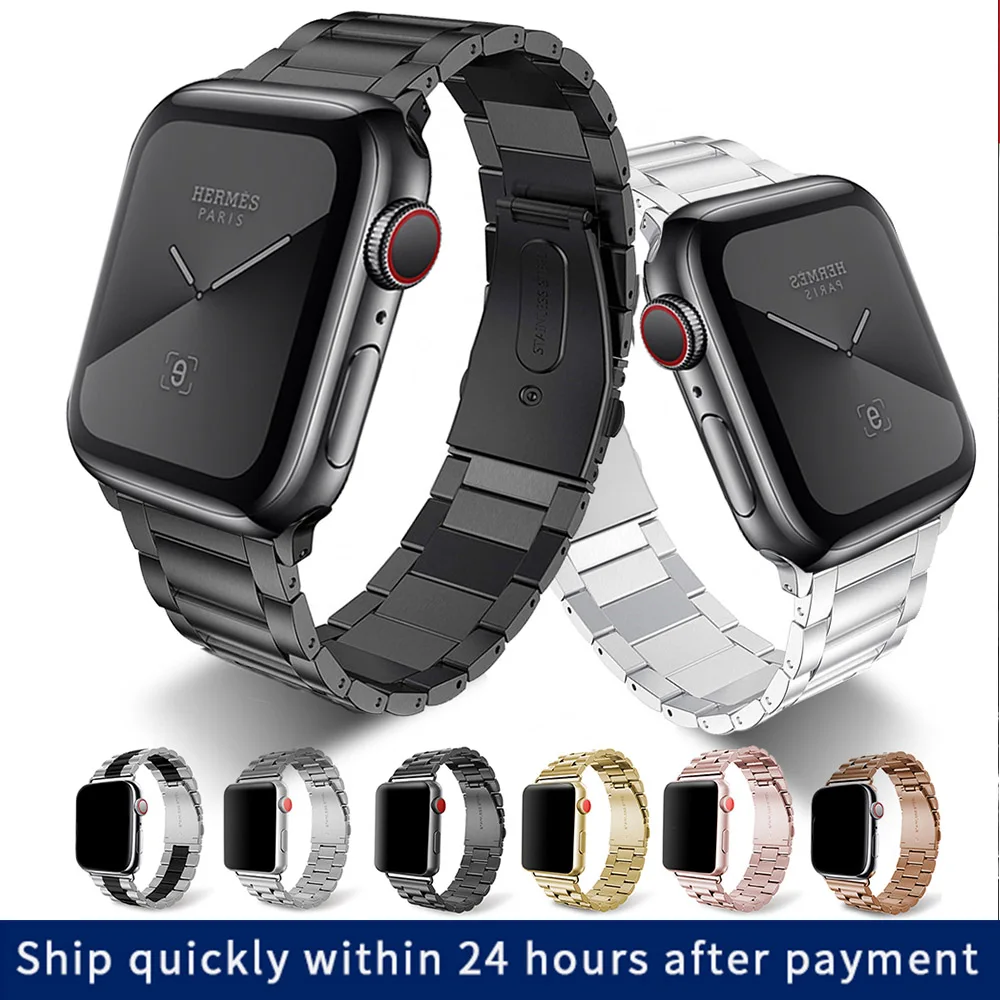 Ремешок из нержавеющей стали для Apple Watch 38 мм 40 42 44 металлический браслет iWatch серии