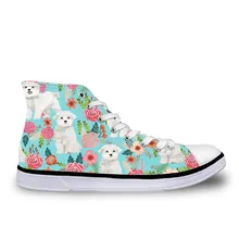 Doginthehole индивидуальные мальтийские цветочные печати Kawaii высокие парусиновые туфли мужские туфли на плоской подошве со шнуровкой Повседневная дышащая Calzado Hombre