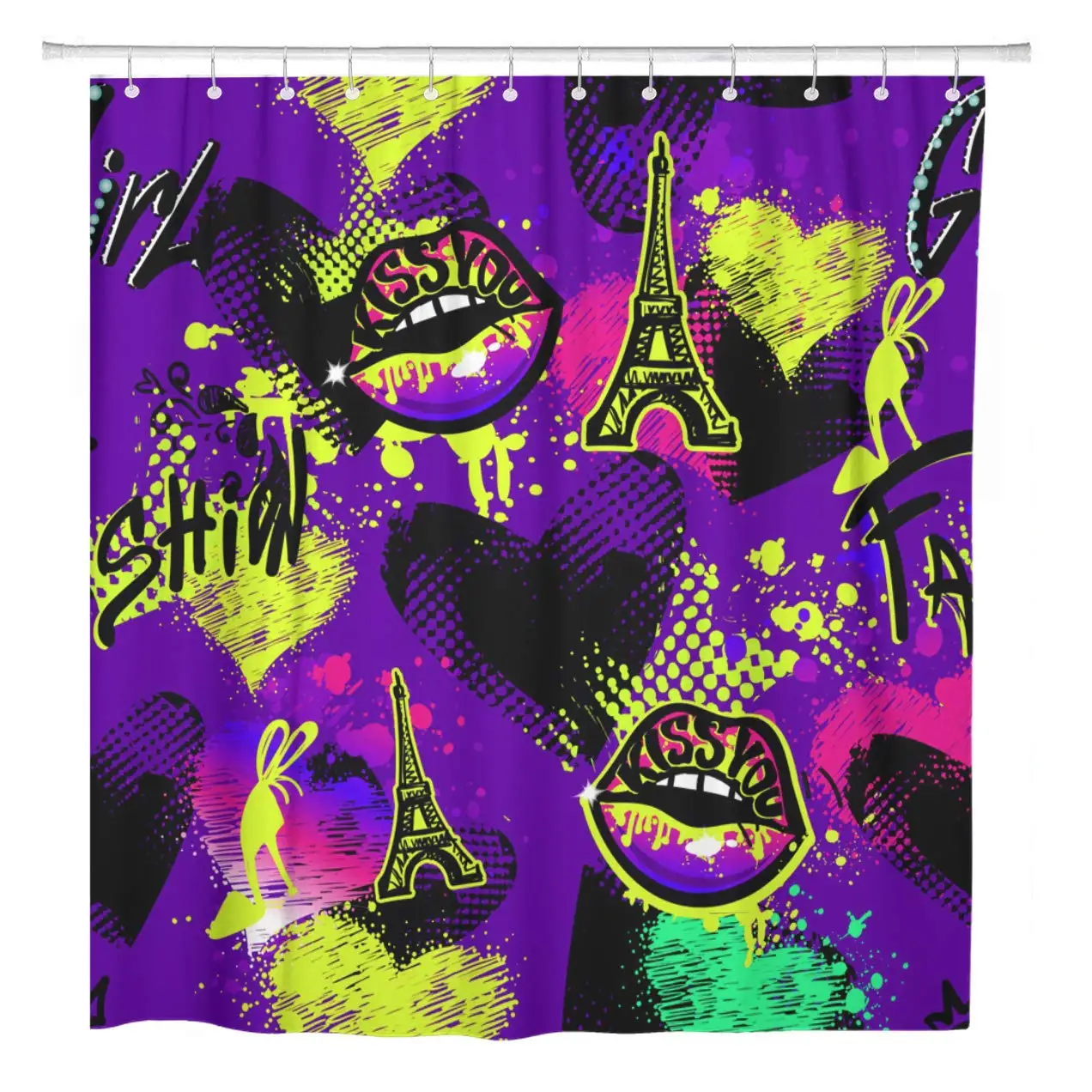 

72"x72" Shower Curtain Waterproof Polyester Fabric Abstract for Girl Teenagers Kiss Lips Spray Paint Paris Decorative Bathroom