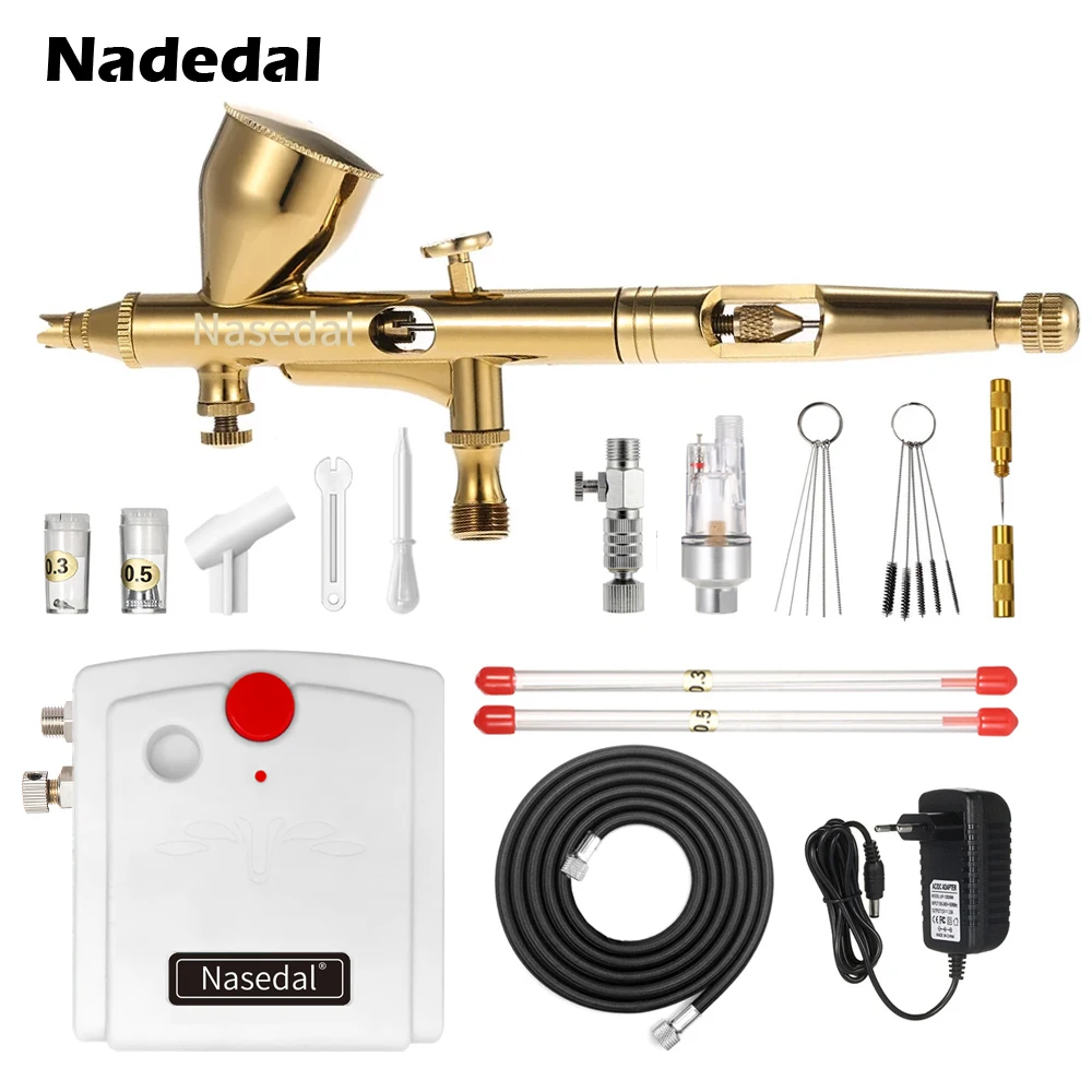 NT-32W-5 Nasedal NT-18 Мини Аэрограф компрессор комплект двойного действия Аэрограф Spary краски пистолет для ногтей для торта автомобиля краски ing макияж модель - Цвет: NT-32W-5