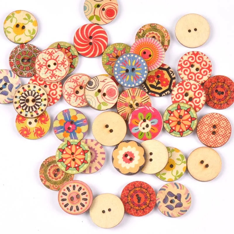 

15/20/25mm Mixed Round Wooden Buttons For Clothing Scrapbook Accessories Diy Handwork Sewing Crafts Home Decorative 50pcs m2220