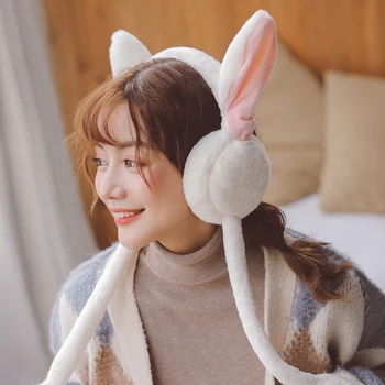 

Winter Fluffy Plush Headband Cute Moving Airbag Rabbit Ears Ear Warm Windproof Women Girls Hair Hoop Party Newyear Gift Toy