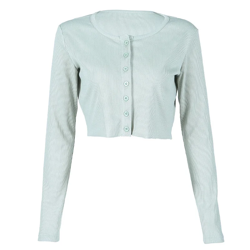 Женский укороченный Топ с длинным рукавом откровенный Однорядный кардиган