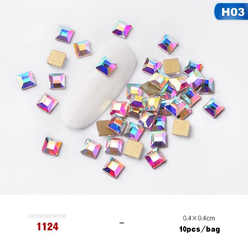 H03 10 шт./упак. Стразы AB Crystal Стразы для ногтей пламени квадратный алмаз камень 3D браслеты с подвесками Стразы Маникюр нейл-арта приспособление для украшения - Цвет: H03