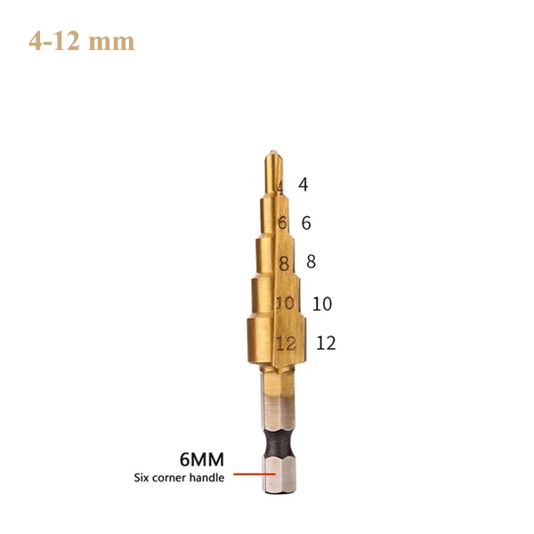 4-12mm HSS Step Drill Bit metal Step Cone Titanium Coated Metal Hex Taper Drill Bit Cut Tool Set 4-12mm 4-20mm 4-32mm - Цвет: 4-12mm