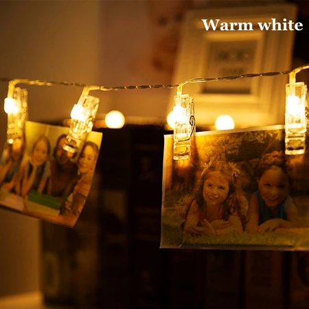 Warm white 2M 4M Garland Card Photo Clip String Light Led Fairy Lights Wedding Xmas Bedroom DIY Clothespin Shape AA Battery Christmas Lamps - Испускаемый цвет: Warm white