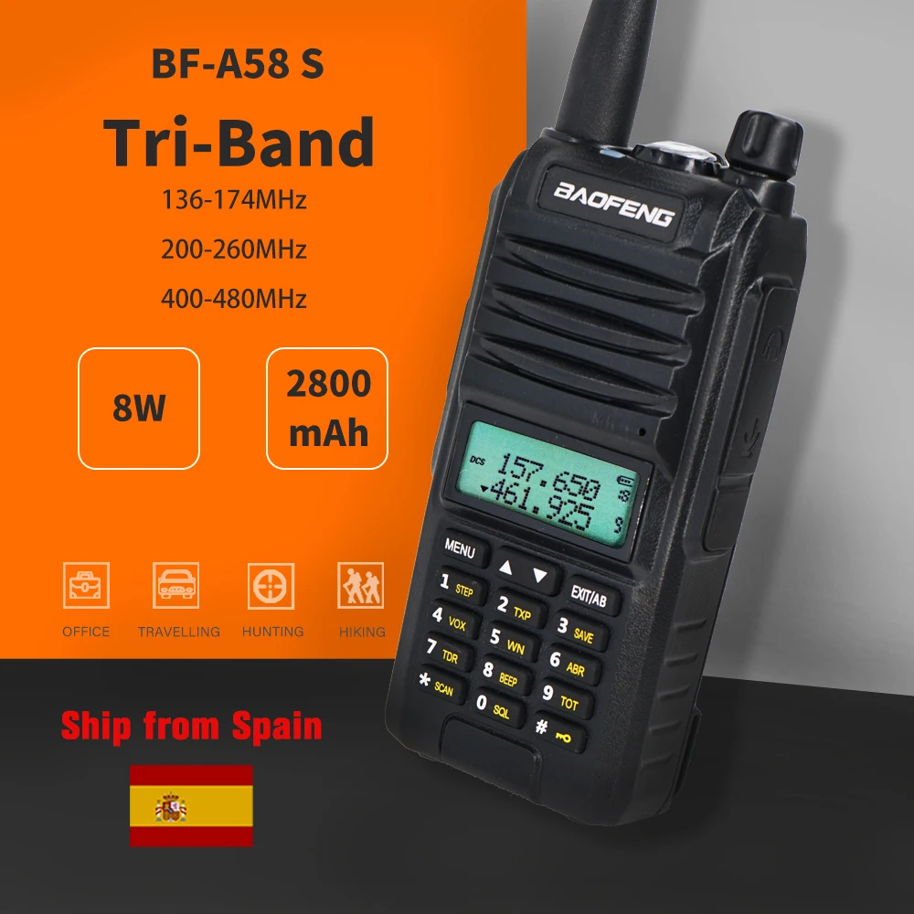 Трехдиапазонная рация BaoFeng A58s 8 Вт 136 174 МГц/200 260 МГц/400 480 МГц двухсторонняя