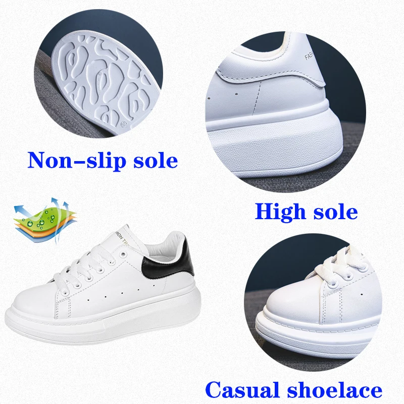 Women's Flat Casual Shoes,Lace-Up Wedge Heel White Sneakers Women's Sports Running Pu Leather Shoes Street Travel Tenis Feminino