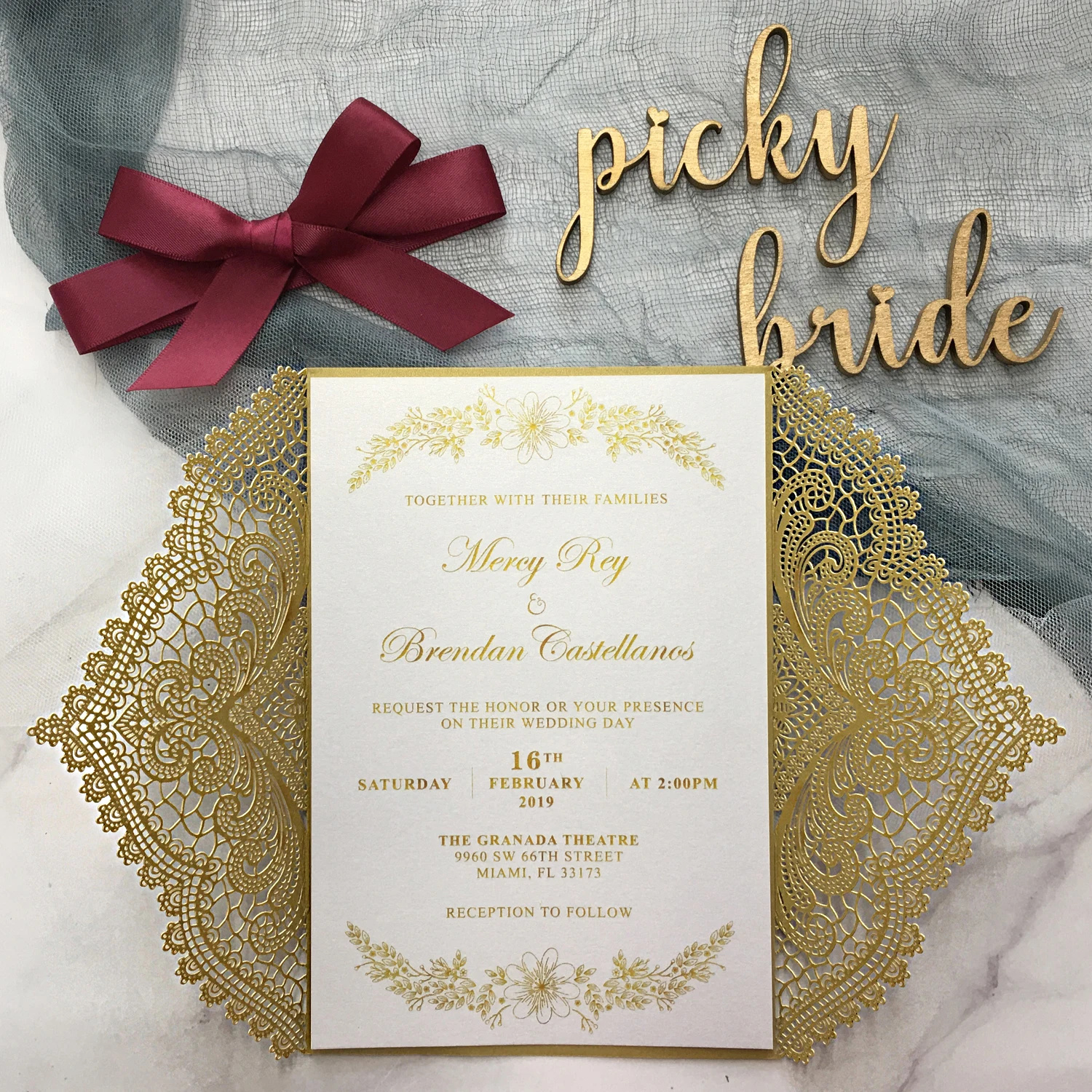 Golden Lace Wedding Invitations Printable Invitation Cards With Burgundy  Ribbon Bow Laser Cut Rsvp Cards - Set of 50 pcs - AliExpress Home & Garden