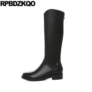 

riding designer shoes women luxury 2019 big size long chunky casual knee high tall boots equestrian winter round toe 10 41 black