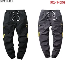 Осенние мужские брюки-карго с карманами и эластичной резинкой на талии, весенние брюки высокого уличного размера плюс 6XL 7XL 8XL 9XL, мужские крутые эластичные спортивные штаны