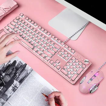 

Vococal Vintage USB Wired 104 Square Key Mechanical Keyboard Mouse Combo with 30 Light Effects Knob Button for PC Laptop Desktop