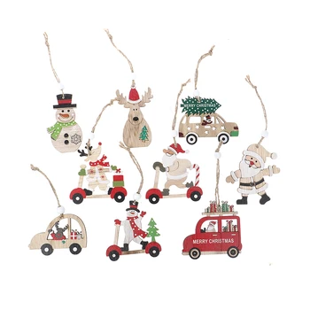 

9Pcs Wood Deer Snowman Christmas Pendants Ornaments Christmas Tree Decoration