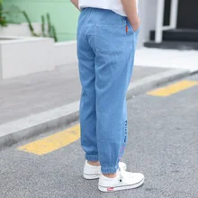 Г., новые стильные летние штаны для девочек Джинсы для больших мальчиков в Корейском стиле тонкие противомоскитные штаны-капри модная свободная одежда
