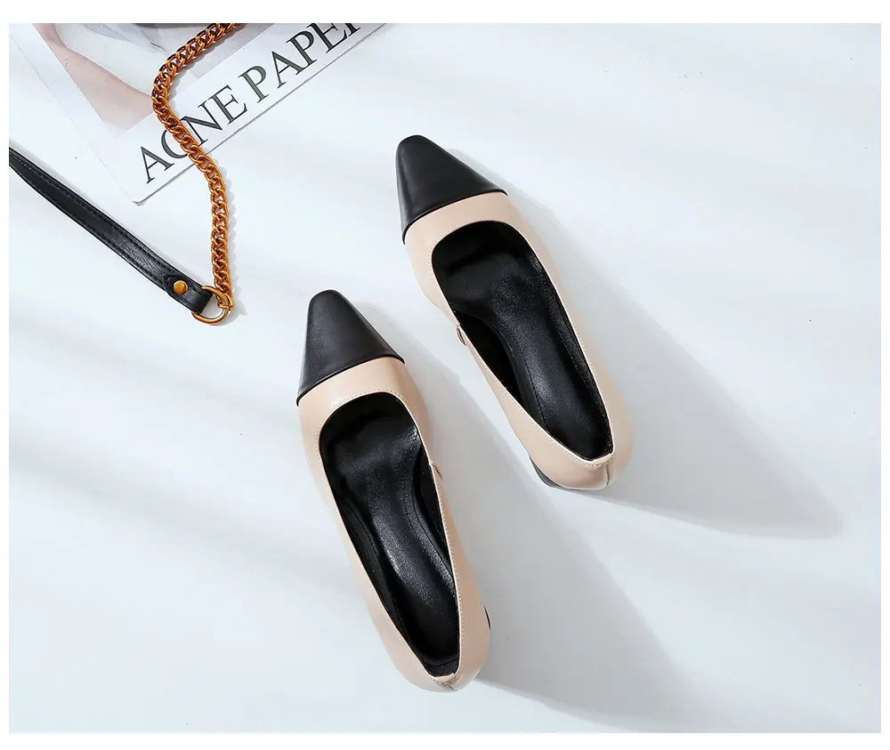 ROBESPIERE/новые женские туфли-лодочки из натуральной кожи; Разноцветные туфли с острым носком; элегантная женская одежда большого размера на квадратном каблуке; туфли-лодочки; A62