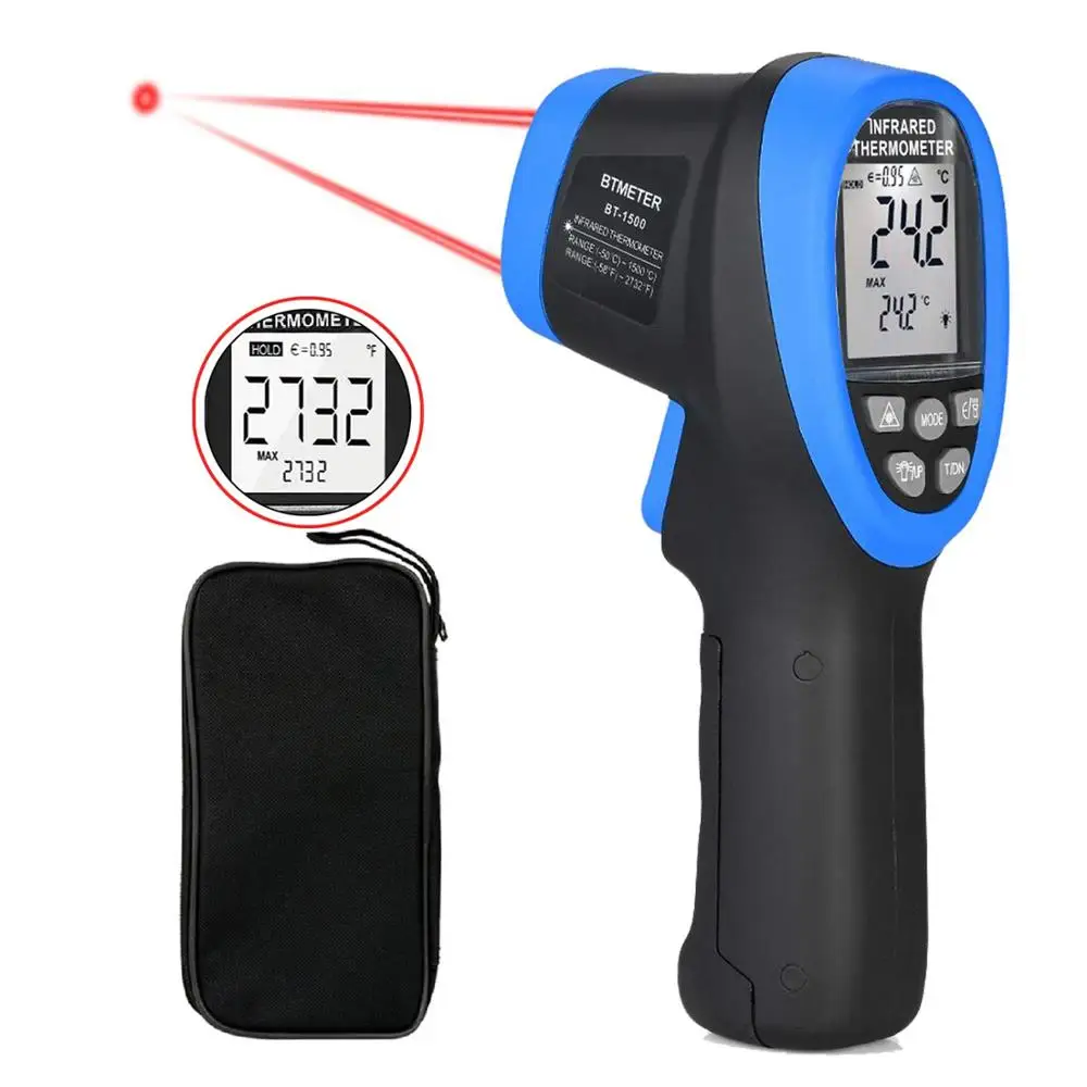 BTMETER BT-1500 лазерный термометр пистолет пирометр 30: 1,-58℉-2732℉(-50℃ до 1500℃) высокотемпературный инфракрасный термометр цифровой ИК-температура