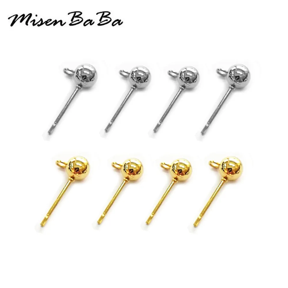 20PCS/lot Stainless Steel Gold Silver Color Ball Stud Earring Ear Pin Findings for DIY Earrings Base Jewelry Making | Украшения и
