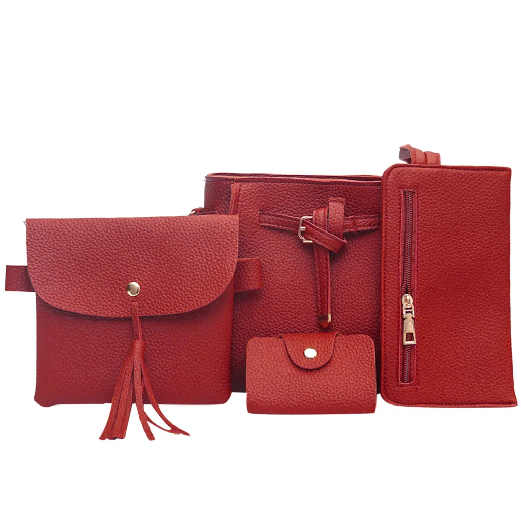 Woman bag New Fashion Four-Piece Shoulder Messenger Bag Wallet Composite Handbag Elegant anti-theft Composite travel bag - Цвет: Red