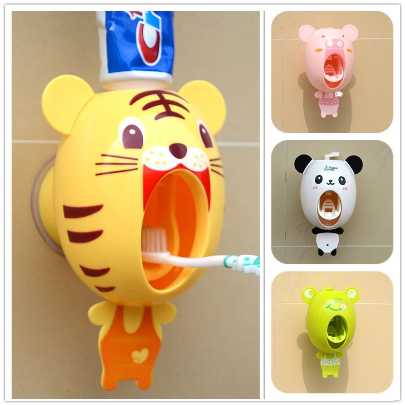 

Cartoon Toothpaste Dispenser Strong Suction Sucker Bathroom Accessories Set Toothbrush Holder Automatic Tooth Brush Holder Child