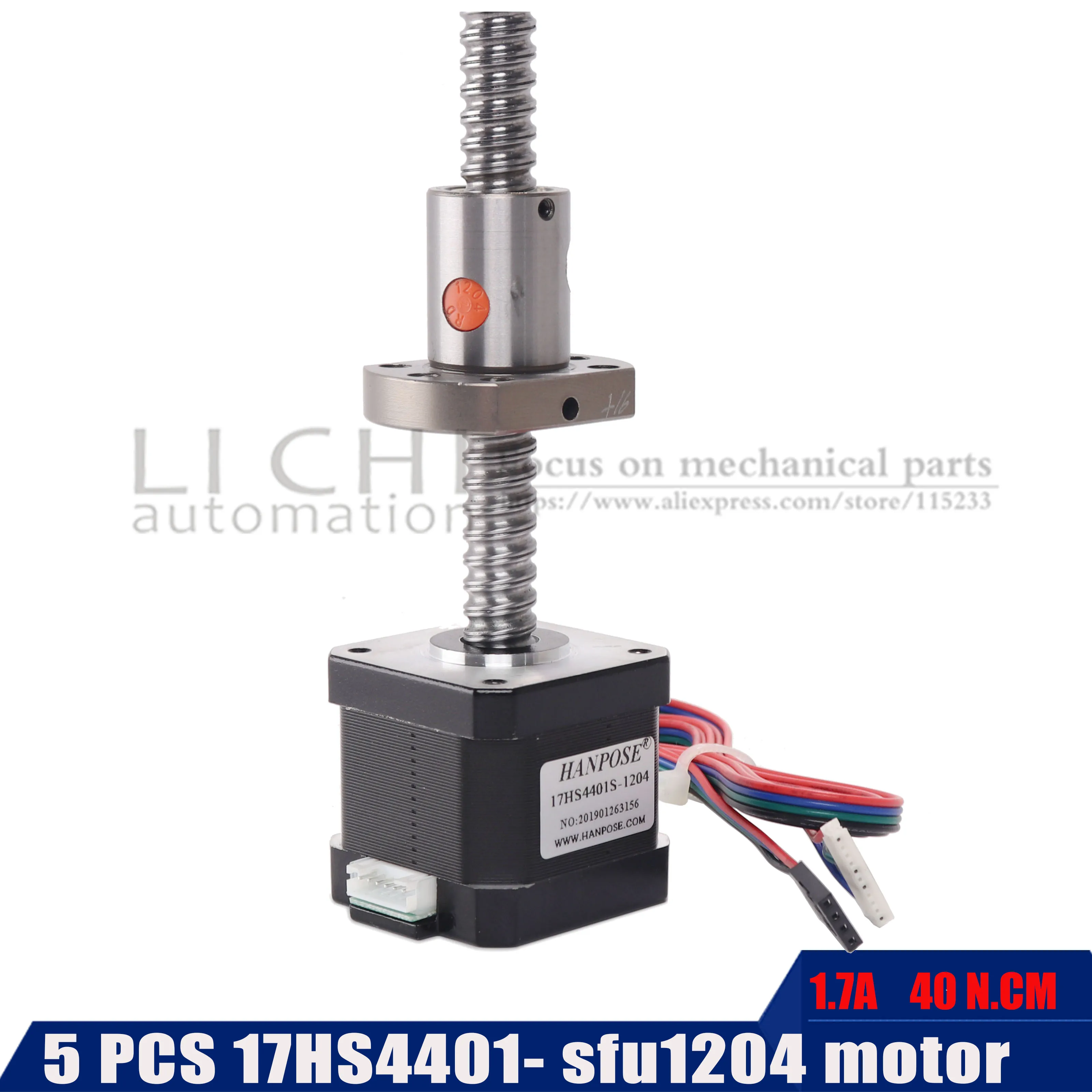 

5pcs for Precision cnc machine 250mm 350mm stepper motor 42BYGH 1.7A 40N.cm 17hs4401 with sfu1204 ballscrew diameter
