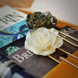 Gilt Camellia Resin Paper Clips Cute Bookmark Book Decoration Notebook Office Accessories