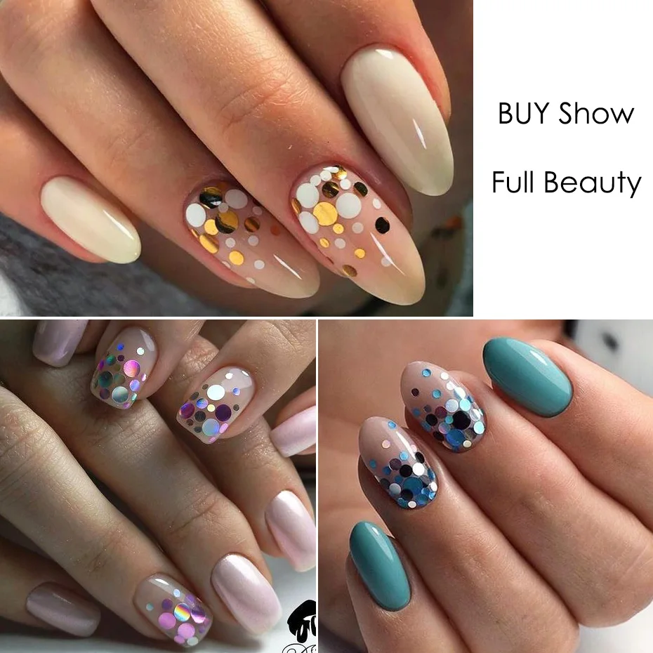 Nail Sequins Round Colorful Flakes Mixed Color 3D Fashion Paillette Glitter Manicure Nail Art Decoration Tool 1 Set 12 Grids nail glitter nail decoration nail decorations nail flakes