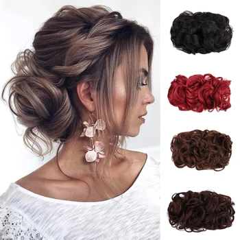 

XUANGUANG Red Light brown Black Brown Synthetic Curly Hair Elastic Rubber Band Big Bun Hairpiece Drawstring Hair Chignon